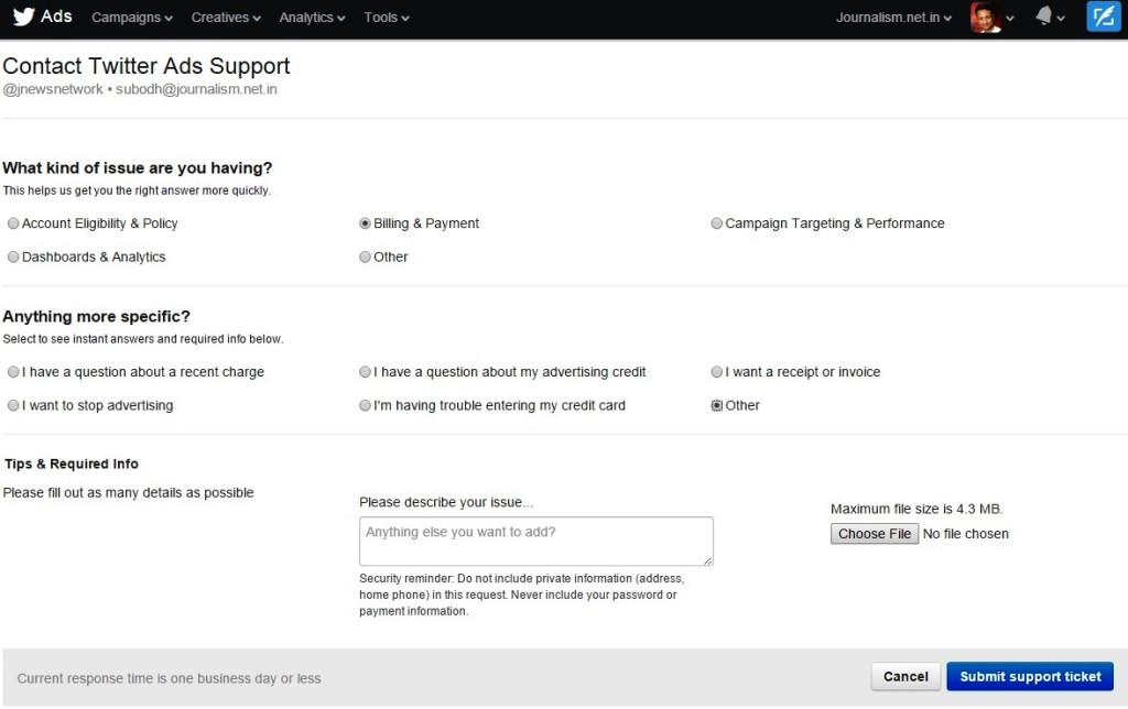 twitter recent charge submit support ticket disappears 1
