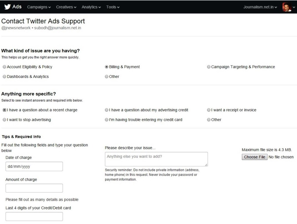 twitter recent charge submit support ticket disappears 2