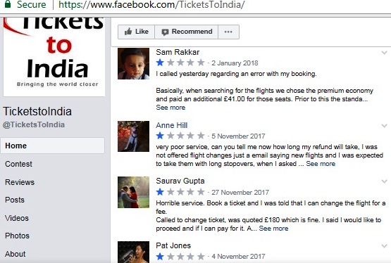 Ticketstoindia Facebook reviews